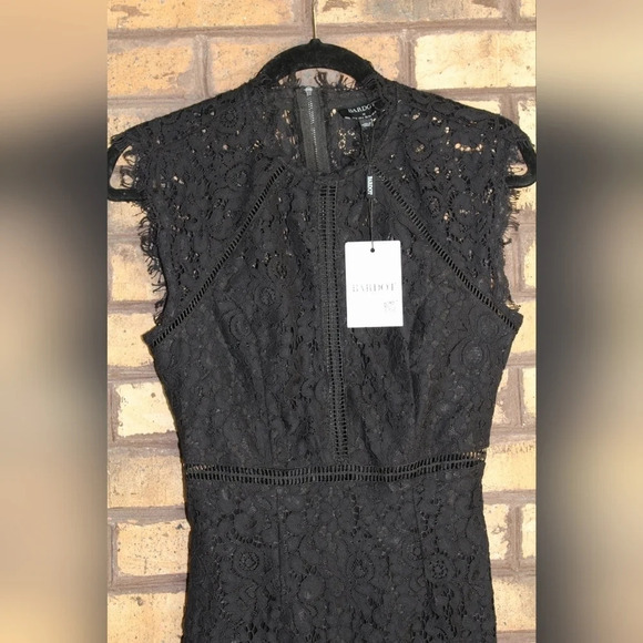 Bardot lace panel black dress, size X-small - Picture 3 of 11